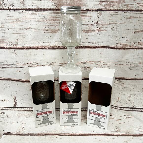 THE ORIGINAL REDNECK Mason Jar Wine Glasses Set of 3 - Picture 1 of 5